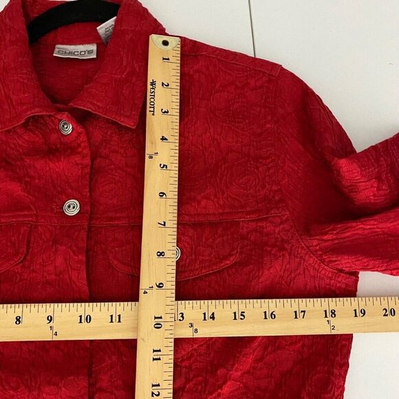 Chicos Jacket Womens 0 US Small Textured Red Rose Swirl Buttons Fitted - Picture 7 of 8